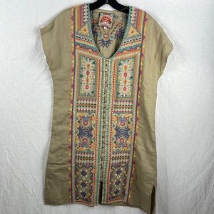 Johnny small linen embroidered button front dress